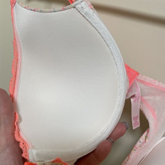 Vtg Victoria’s Secret Padded Push Demi Underwire Bra Size 34D Floral Lace Edge - Picture 7 of 8